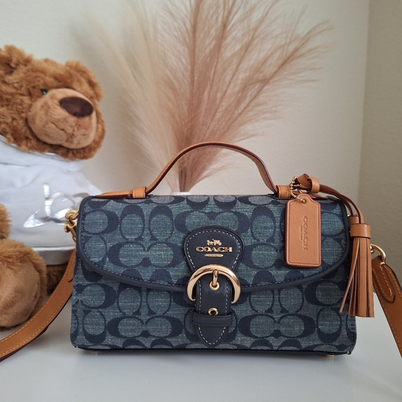 Coach Handbags - NWT COACH KLEO Signature Chambray Top Handle Bag Denim Multi C8513 $398